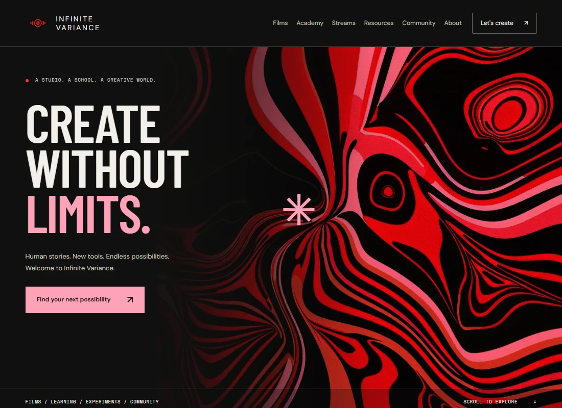 The Infinite Variance website, an example of a project built with AI agents